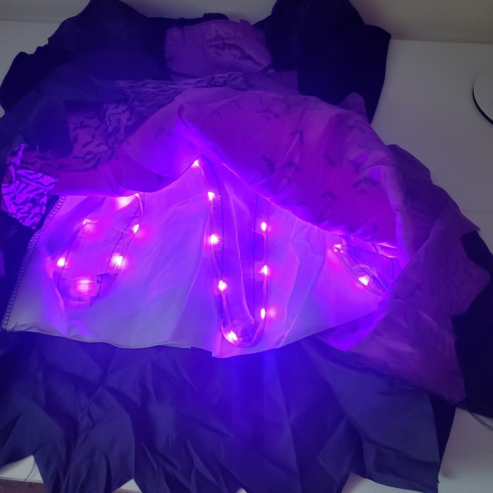 Kids Light Up Witch Costume Purple Black Bat Print Dress and Broomstick Set - Picture 12 of 14